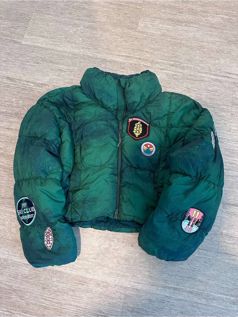 Free People FP Movement In A Bubble Patch Puffer Jacket Green Size XS